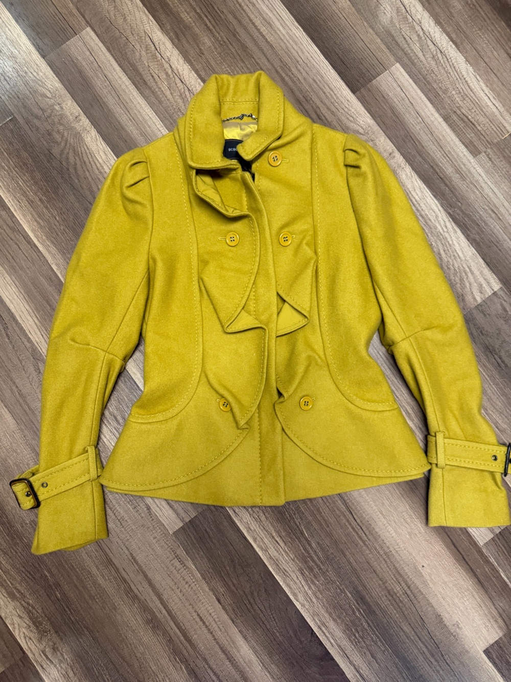 BCBGMAXAZRIA Runway Wool Cashmere Green Military Peacoat S